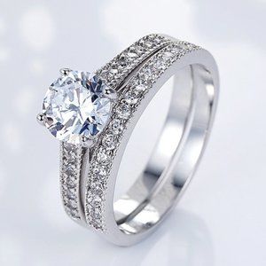 🔥925 Silver Plated 2 PCs CZ Lovely Wedding Couple Ring, GPMB1397